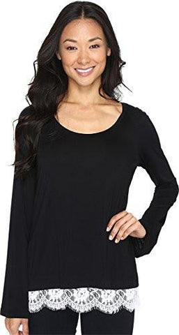 LaceHem Boat Neck Top Black/OffWhite Shirt