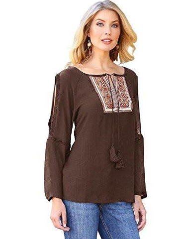 Embroidered Peasant Top Brown Large