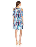 Nine West Cold Shoulder Trapeze Dress With Smocking Detail Candyice Blue Multi 10