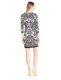Printed Shift Dress With Solid Side Panels, Black/Ivory, 8