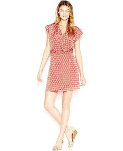 Cap Sleeve Printed Faux Wrap Dress Large, Hibiscus Bloom