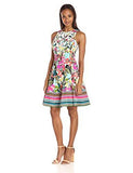 Fiesta Flower Cotton Fit And Flare, Cream/Violet/Capri, 8