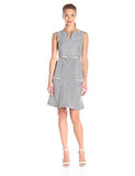 Taylor Dresses Placement Stripe Fit And Flare Belted Dress, Navy Cream, 10