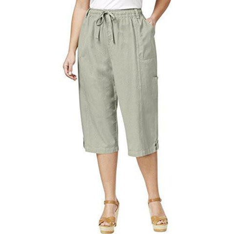 Plus Cotton Pull On Capri Pants Green 0X