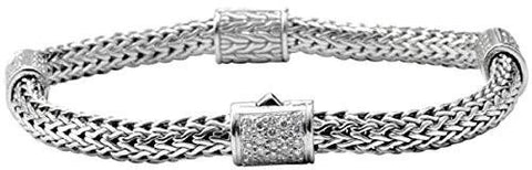 John Hardy Classic Chain Sterling Silver Brac W Dia Pave 075Ct Size M