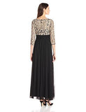 3/4 Sleeve Illusion Sweetheart Neck Ruched Waist Dress With Shirred Skirt, Black/Tan, 8