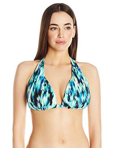 Kenneth Cole New York Floral Explosion Dcup Halter Bikini Top Teal 34D