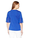 Ellen Tracy Mixed Media Flounce Sleeve Top, Azure, M