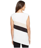 Sleeveless Angle Bottom Top With Stripe Soft White Shirt