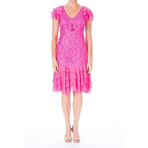 S Embellished Ruffled Cocktail Dress Pink 6