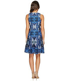 Maggy London Placed Flower Shield Printed Lace Fit And Flare, Soft White/Cobalt Blue, 10