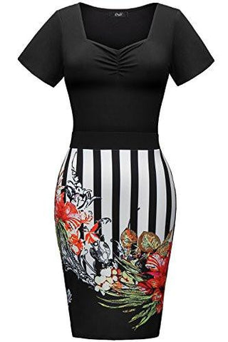 Creti Pencil Sheath Stripe Floral Wear To Work Cocktail Bodycon Summer Dresses