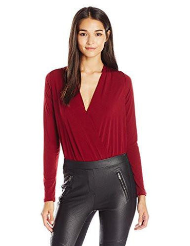 Long Sleeve Low Vneck Bodysuit Wine Red Medium