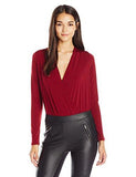 Long Sleeve Low Vneck Bodysuit Wine Red Medium