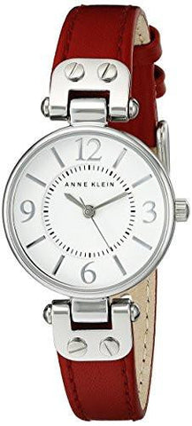 Silvertone White Dial And Red Leather Strap Watch