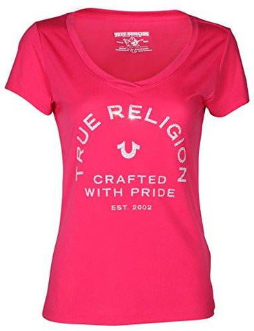 Crafted W/ Pride Rounded V Neck Tee Tshirt In Raspberry Small, Raspberry