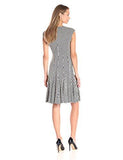 Taylor Dresses Novelty Knit Empire Seamed Cap Sleeve Fit And Flare Dress, Navy Tan, 6
