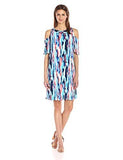 Nine West Cold Shoulder Trapeze Dress With Smocking Detail Candyice Blue Multi 10
