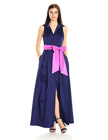 Solid Shirt Dress Gown, Navy, 4