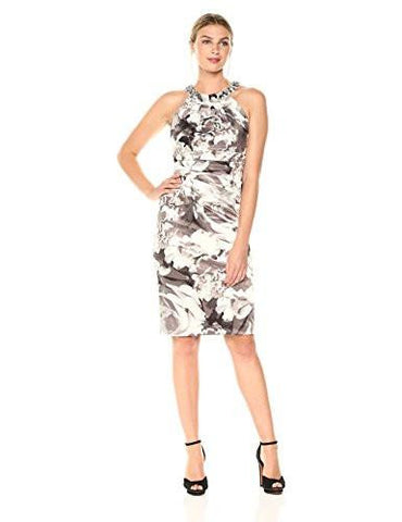 Floral Sheath Dress, Black/White, 6