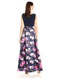 Ellen Tracy Sleeveless Gown With Printed Skirt And Sash, Navy Multi, 8