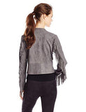 Faux Suede Fringe Sleeve Jacket, Gray, Medium