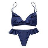 Mooskini Fashion Padded Lace Ruffled Bikini Solid Color Swimsuit Two Piece Swimwear Sus Size 24 B987