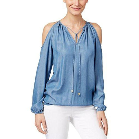 Michael Michael Kors Tencel Denim Peasant Top Blue M