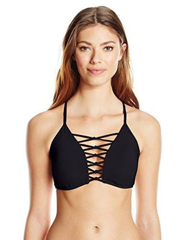 Kenneth Cole York Sexy Solids High Neck Cropped Bra Bikini Top Black S