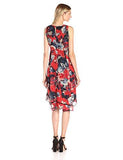 Hankie Hem Floral Chiffon Dress With RickRack Crochet Insert, Red/Black, 4