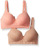 Ellen Tracy Seamless Jacquard No Wire Bra, Peach Fizz/Sun Beige, 34D 2 Pack