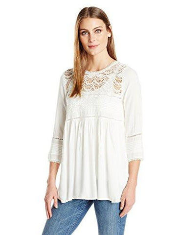 Crochet Trim Top, Off/White, Xl