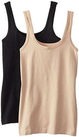 2 Pack Seamless Flawless Fit Tank, Sun Beige/Black, Medium