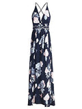 Berrygo Sexy Deep V Neck Backless Floral Print Split Maxi Party Dress