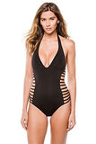Kenneth Cole York Shirr Thing Halter Mio One Piece Swimsuit With Tummy Toner Black Large