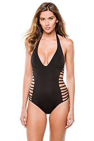 Kenneth Cole York Shirr Thing Halter Mio One Piece Swimsuit With Tummy Toner Black Large