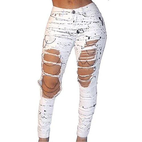 Vicvik White Knee Skinny Denim Distressed Ripped Jeans S