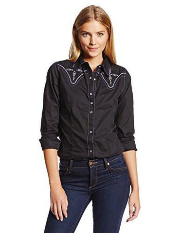 Rock 47 Long Sleeve Western Front Yoke With Back Embroidery And Studs Shirt, Black, Small