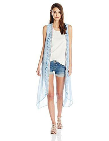 Long Vest Coverup With Tassels Denim One Size