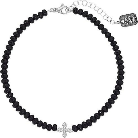 Faceted Onyx Choker W Pave Cz Mb Cross Black Necklace