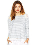 LongSleeve Striped LaceInset Top Grey Combo, Small