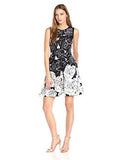 Taylor Dresses Positive Negative Floral Border Scuba Fit And Flare Dress, Black/White, 6
