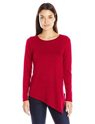 Long Sleeve Angled Hem Top, Red, Xl