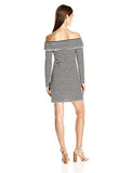 Trina Camellias Stripe Knit Off Shoulder Dress Blackwhite Wash Small