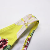 Mooskini Padded Floral Printing Bikini Beach Cover Up Two Piece Swimsuit Lus Size 68 Yellow