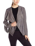 Faux Suede Fringe Sleeve Jacket, Gray, Medium
