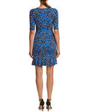 Tossed Jersey Floral Dress With Keyhole At Neckline, Cobalt Black, 12