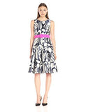 Fit And Flare With Belt, Navy/Ivory, 10