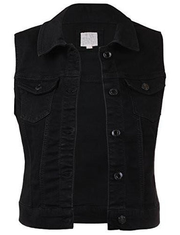Basic Solid Denim Vest3Xblack