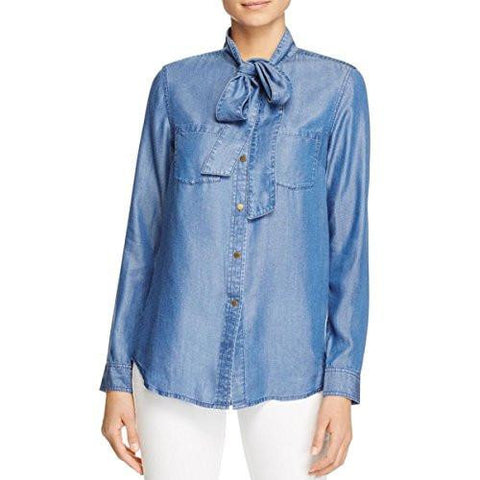 Michael Michael Kors Denim Neck Tie Buttondown Top Blue Xl